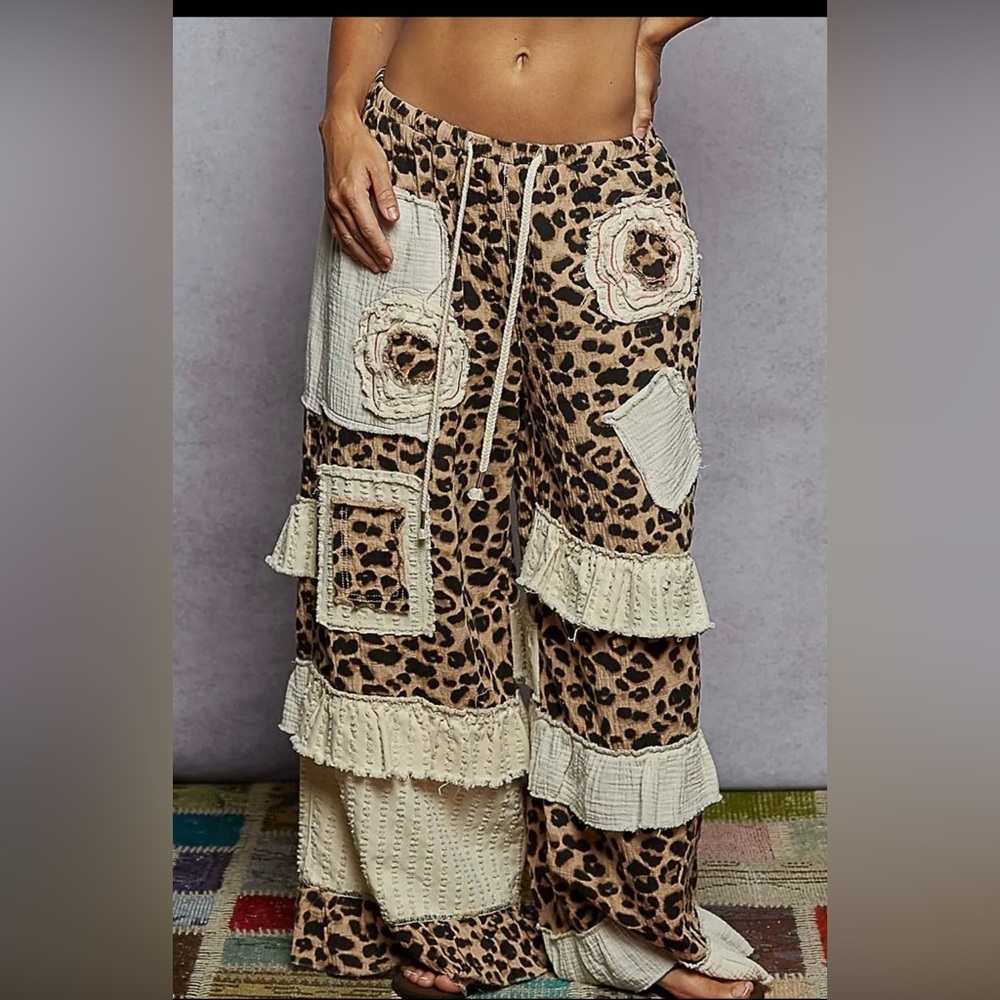 POL Leopard Patchwork Wide Leg Pants NWT - image 1